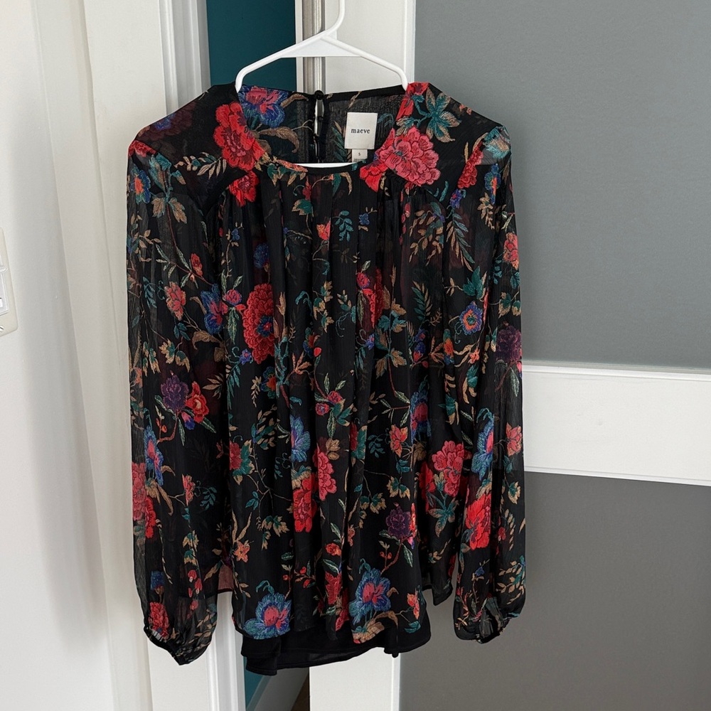 Maeve Floral Blouse - Black, Red, Blue